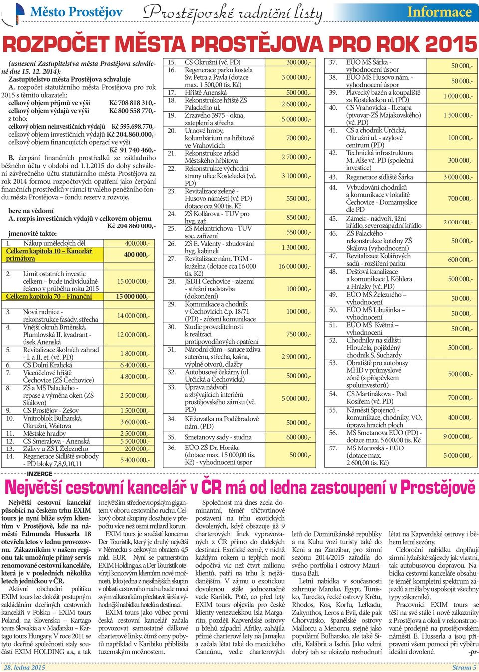 neinvestičních výdajů Kč 595.698.770,- celkový objem investičních výdajů Kč 204.860.000,- celkový objem financujících operací ve výši Kč 91 740 460,- B.