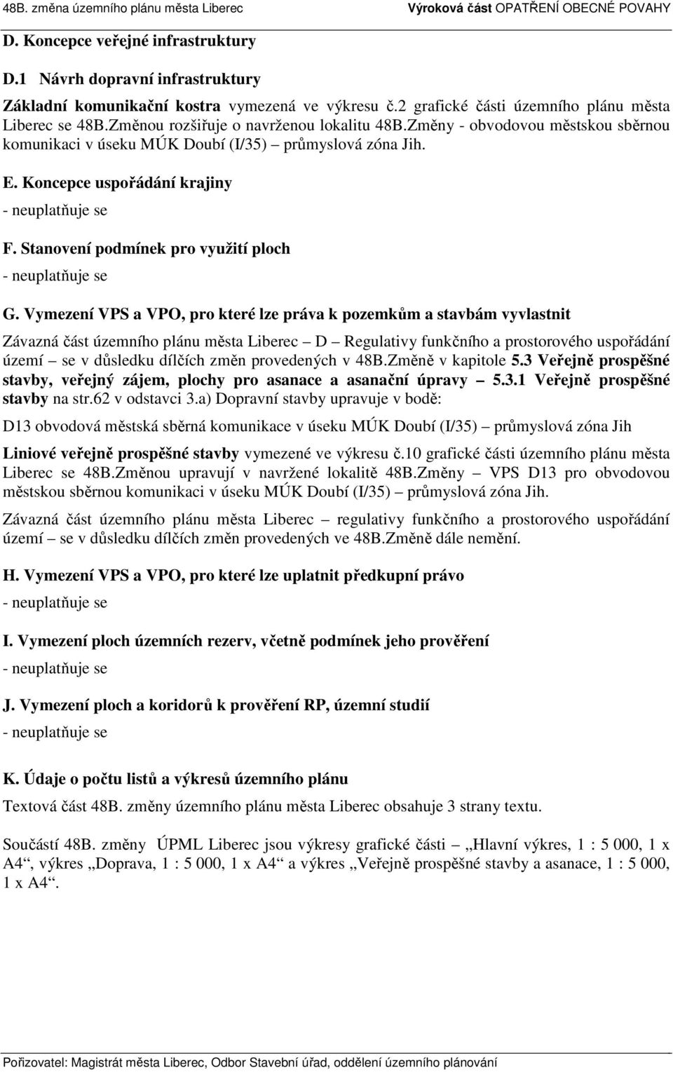 Koncepce uspořádání krajiny - neuplatňuje se F. Stanovení podmínek pro využití ploch - neuplatňuje se G.