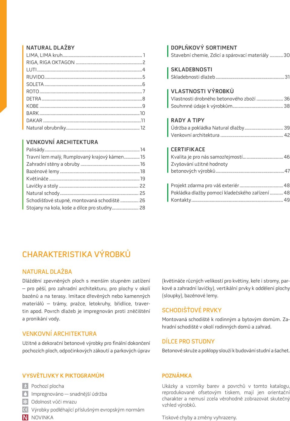 .. 26 Stojany na kola, koše a dílce pro studny... 28 DOPLŇKOVÝ SORTIMENT Stavební chemie, Zdicí a spárovací materiály...30 SKLADEBNOSTI Skladebnosti dlažeb.