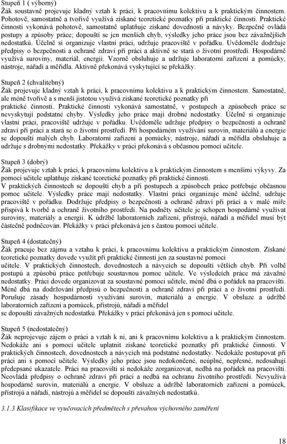 Bezpečně ovládá postupy a způsoby práce; dopouští se jen menších chyb, výsledky jeho práce jsou bez závažnějších nedostatků. Účelně si organizuje vlastní práci, udržuje pracoviště v pořádku.