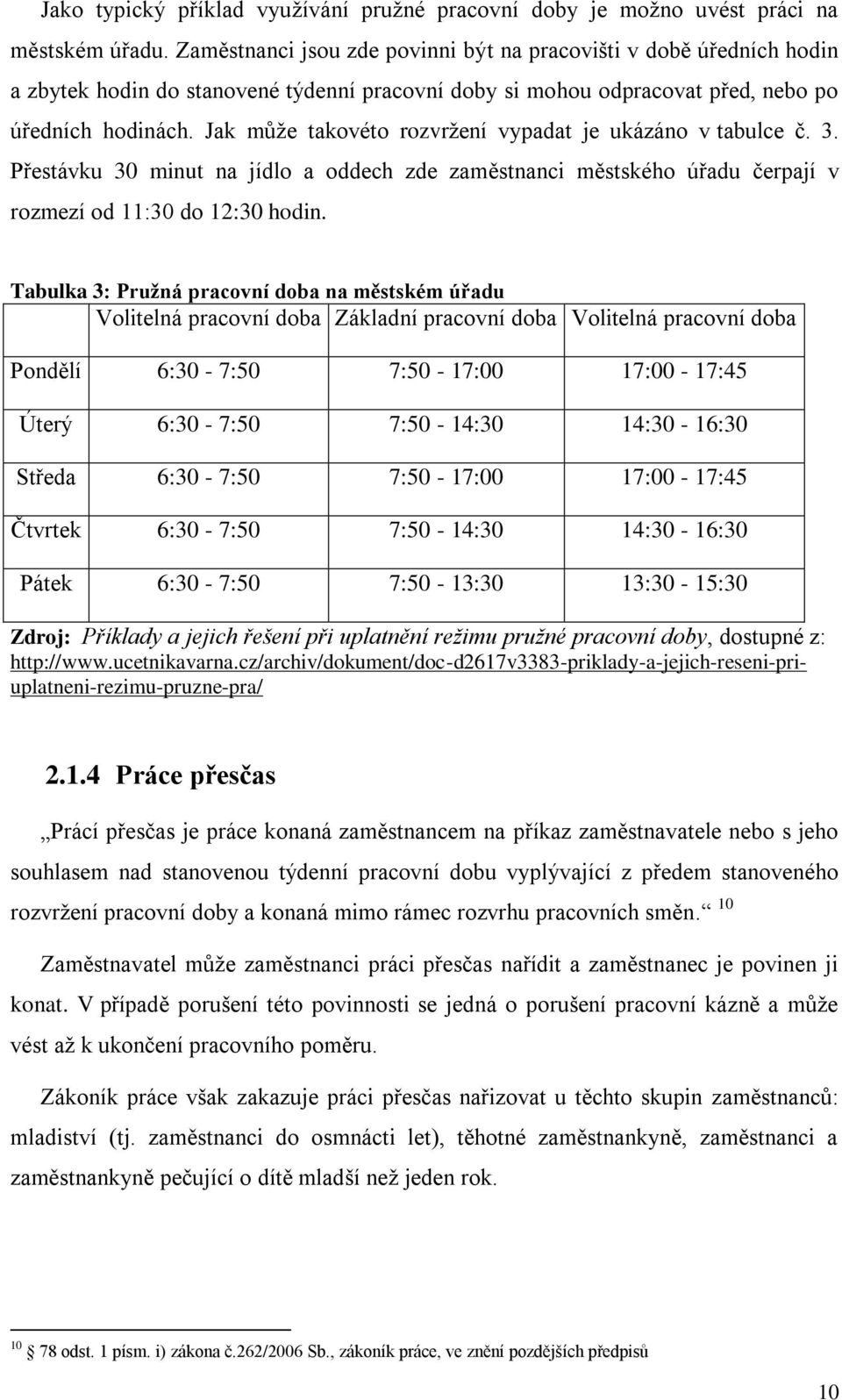 Jak může takovéto rozvržení vypadat je ukázáno v tabulce č. 3. Přestávku 30 minut na jídlo a oddech zde zaměstnanci městského úřadu čerpají v rozmezí od 11:30 do 12:30 hodin.