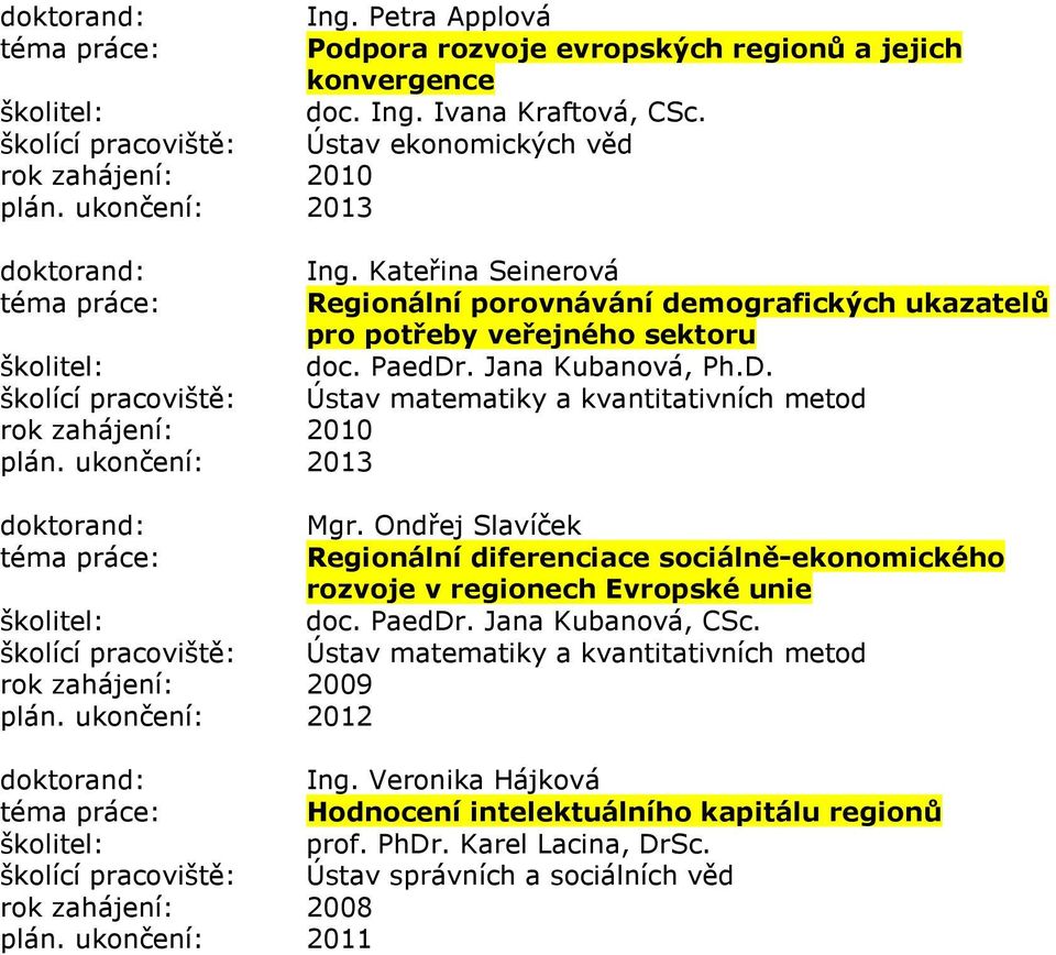 Ondřej Slavíček Regionální diferenciace sociálně-ekonomického rozvoje v regionech Evropské unie doc. PaedDr. Jana Kubanová, CSc. Ústav matematiky a kvantitativních metod Ing.