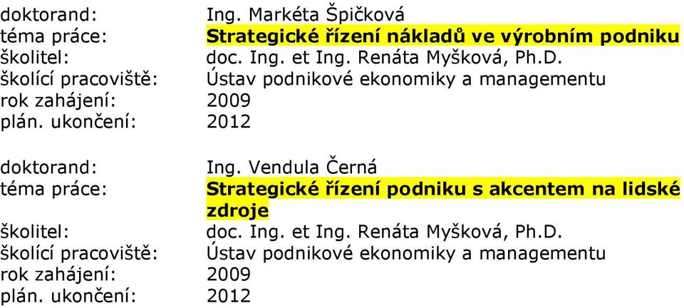 Ing. Vendula Černá Strategické řízení podniku s