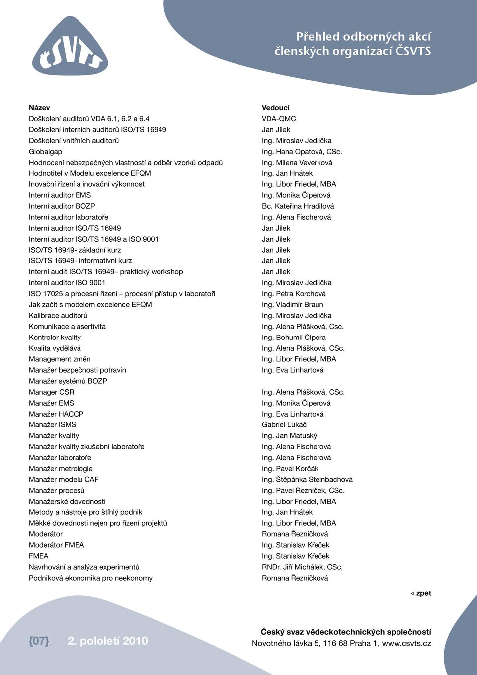 inovační výkonnost Interní auditor EMS Interní auditor BOZP Interní auditor laboratoře Interní auditor ISO/TS 16949 Interní auditor ISO/TS 16949 a ISO 9001 ISO/TS 16949- základní kurz ISO/TS 16949-