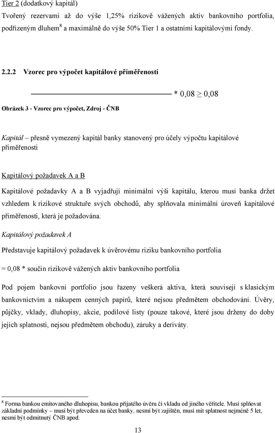 % rizikově vážených aktiv bankovního portfolia, podřízeným dluhem 8 a maximálně do výše 50% Tier 1 a ostatními kapitálovými fondy. 2.