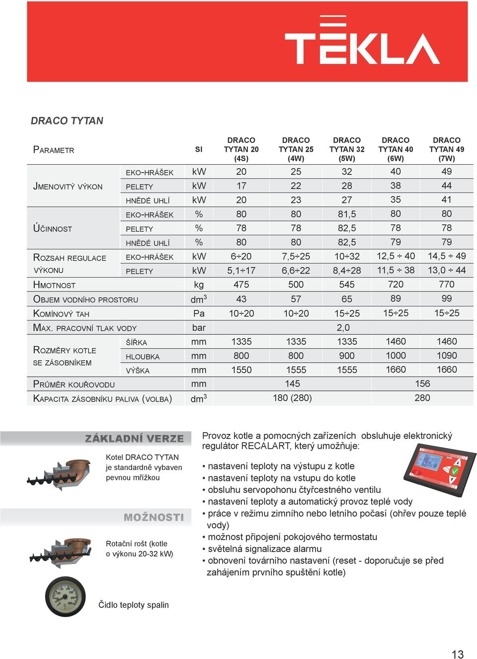13,0 44 Hmotnost kg 475 500 545 720 770 Objem vodního prostoru dm 3 43 57 65 89 99 Komínový tah Pa 10 20 10 20 15 25 15 25 15 25 Max.