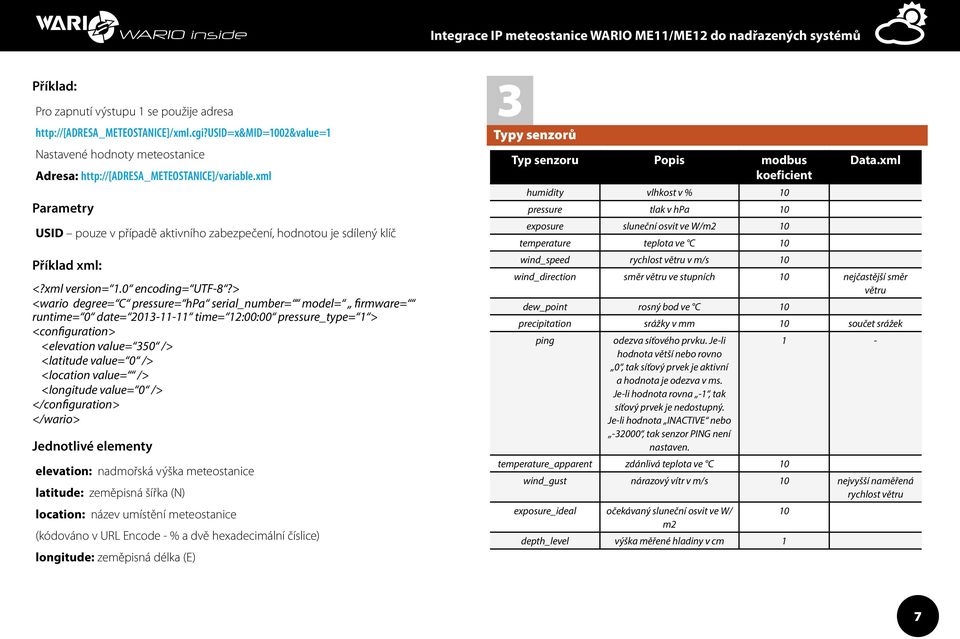 > <wario degree= C pressure= hpa serial_number= model= firmware= runtime= 0 date= 2013-11-11 time= 12:00:00 pressure_type= 1 > <configuration> <elevation value= 350 /> <latitude value= 0 /> <location