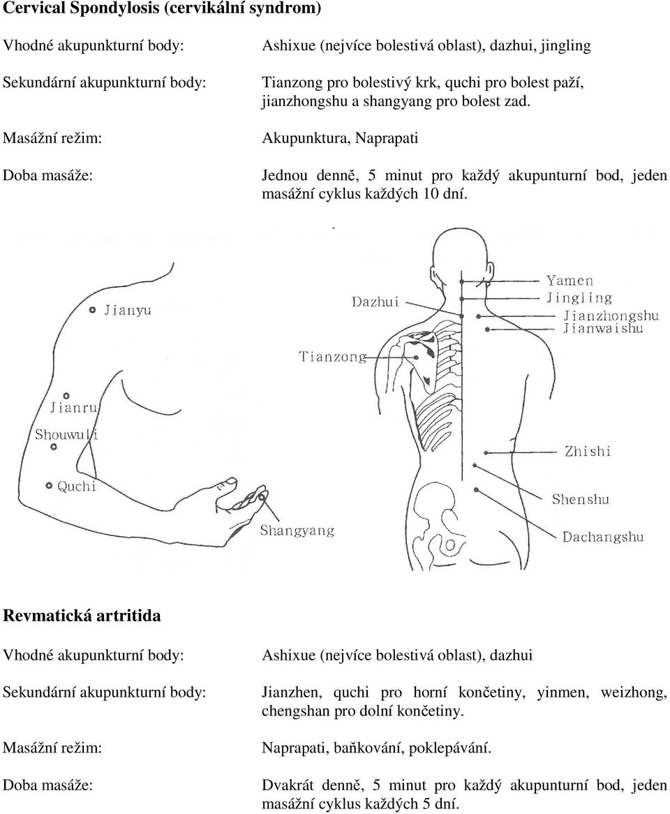 Akupunktura, Naprapati Jednou denně, 5 minut pro každý akupunturní bod, jeden masážní cyklus každých 10 dní.
