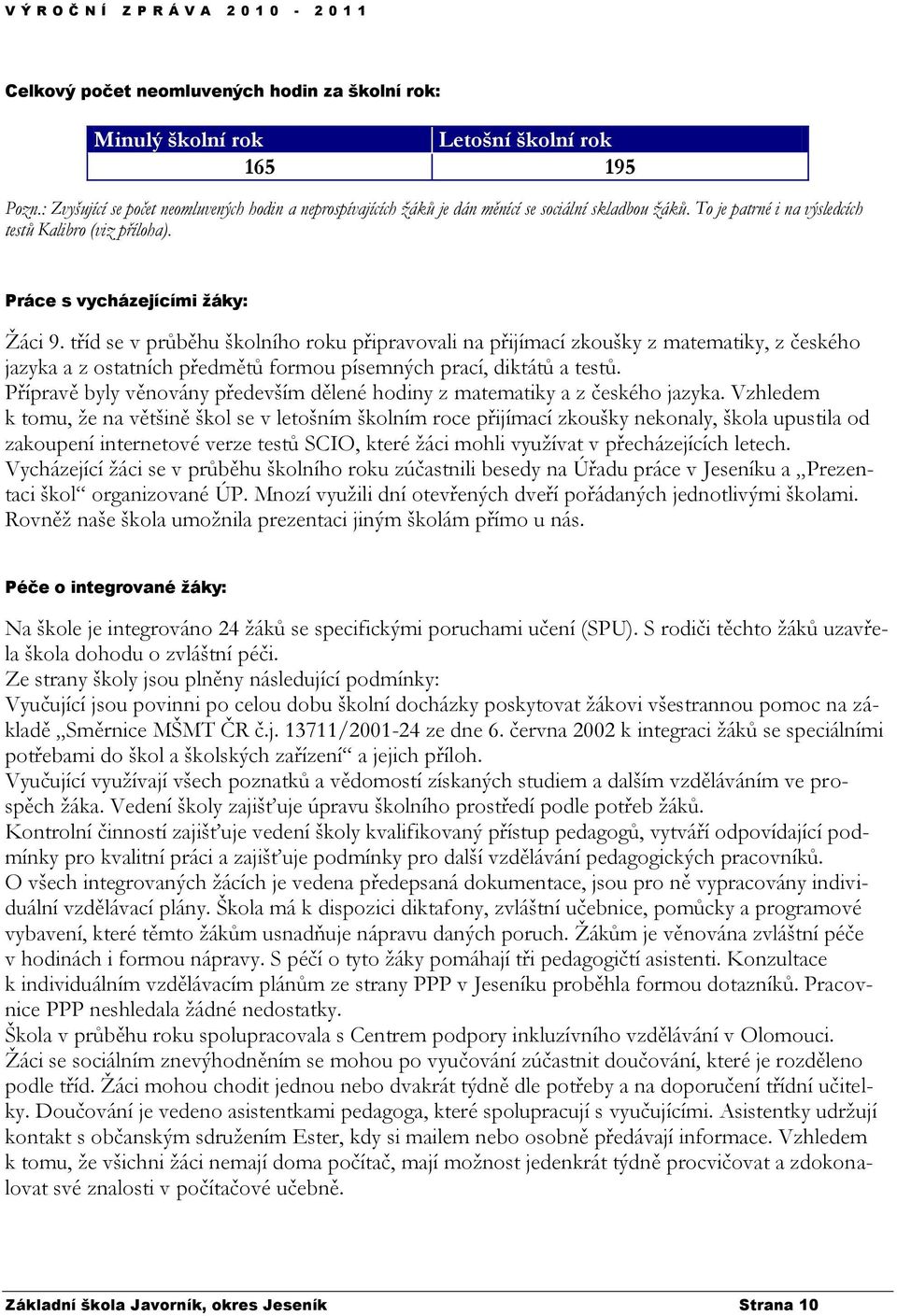 tříd se v průběhu školního roku připravovali na přijímací zkoušky z matematiky, z českého jazyka a z ostatních předmětů formou písemných prací, diktátů a testů.