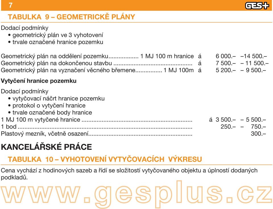 Vytyčení hranice pozemku vytyčovací náčrt hranice pozemku protokol o vytyčení hranice trvale označené body hranice 1 MJ 100 m vytyčené hranice... á 3 500. 5 500. 1 bod... 250.