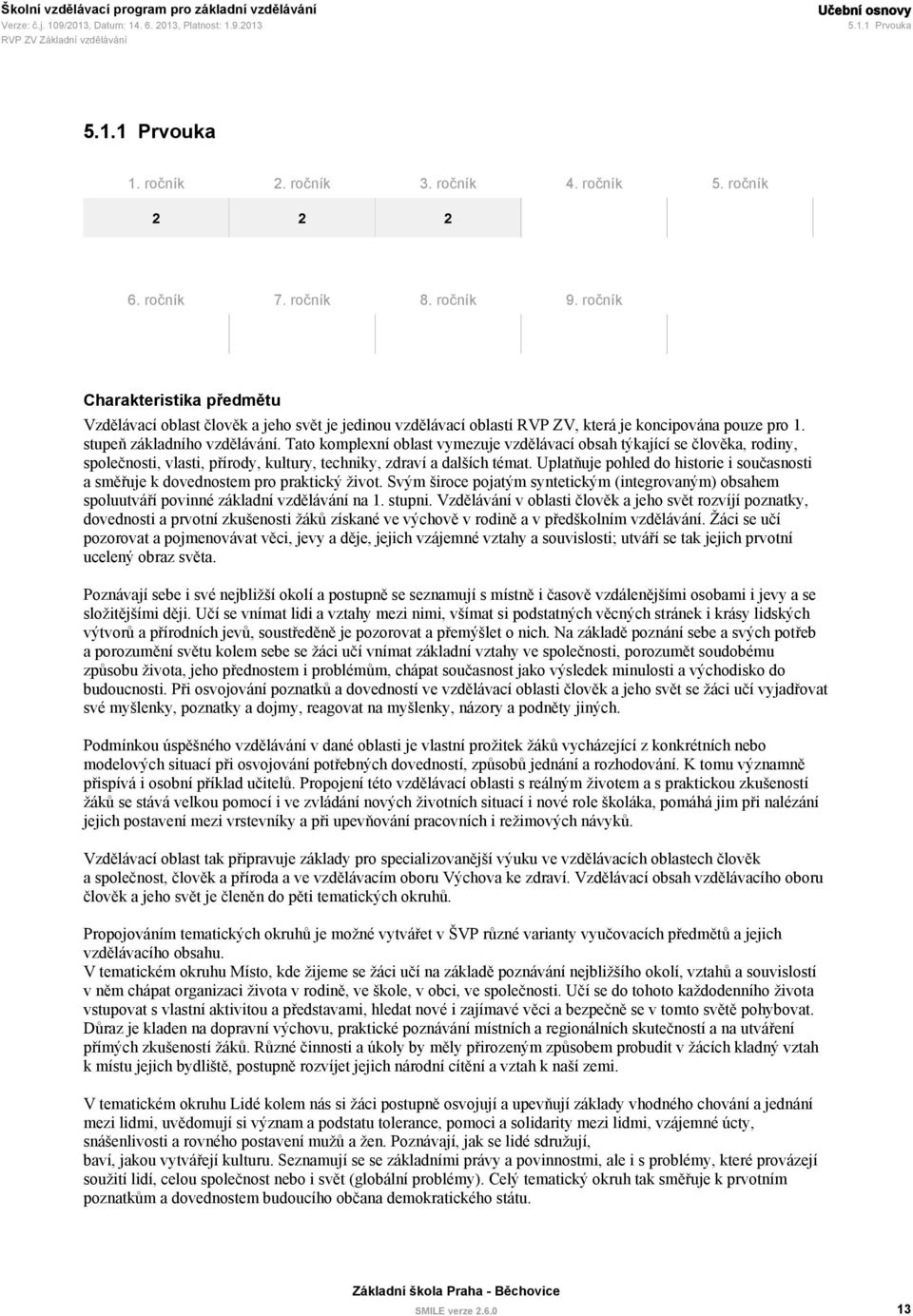 Tato komplexní oblast vymezuje vzdělávací obsah týkající se člověka, rodiny, společnosti, vlasti, přírody, kultury, techniky, zdraví a dalších témat.