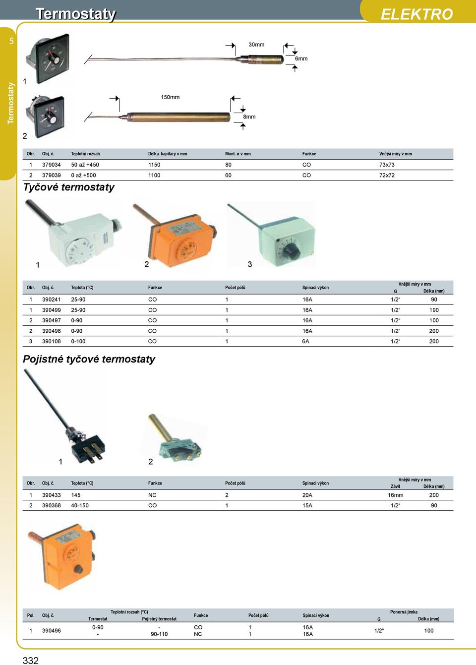 Teplota ( C) Funkce Počet pólů Spínací výkon Vnější míry élka (mm) 1 390241 2-90 CO 1 16A 1/2 90 1 390499 2-90 CO 1 16A 1/2 190 2 390497 0-90 CO 1 16A 1/2 100 2 390498 0-90 CO 1 16A 1/2 200