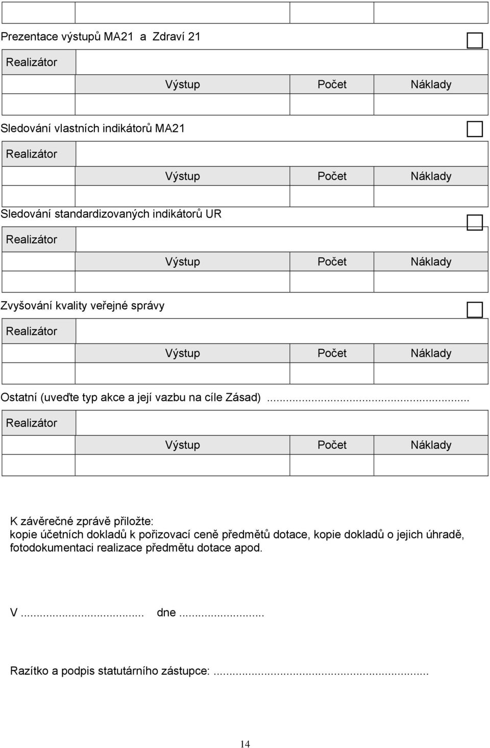 .. K závěrečné zprávě přiložte: kopie účetních dokladů k pořizovací ceně předmětů dotace, kopie dokladů o