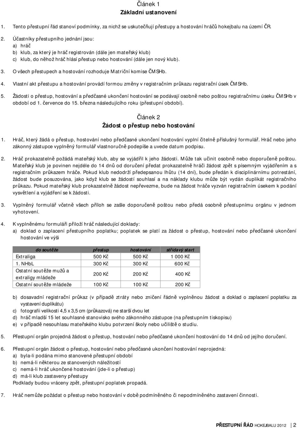 O všech přestupech a hostování rozhoduje Matriční komise ČMSHb. 4. Vlastní akt přestupu a hostování provádí formou změny v registračním průkazu registrační úsek ČMSHb. 5.