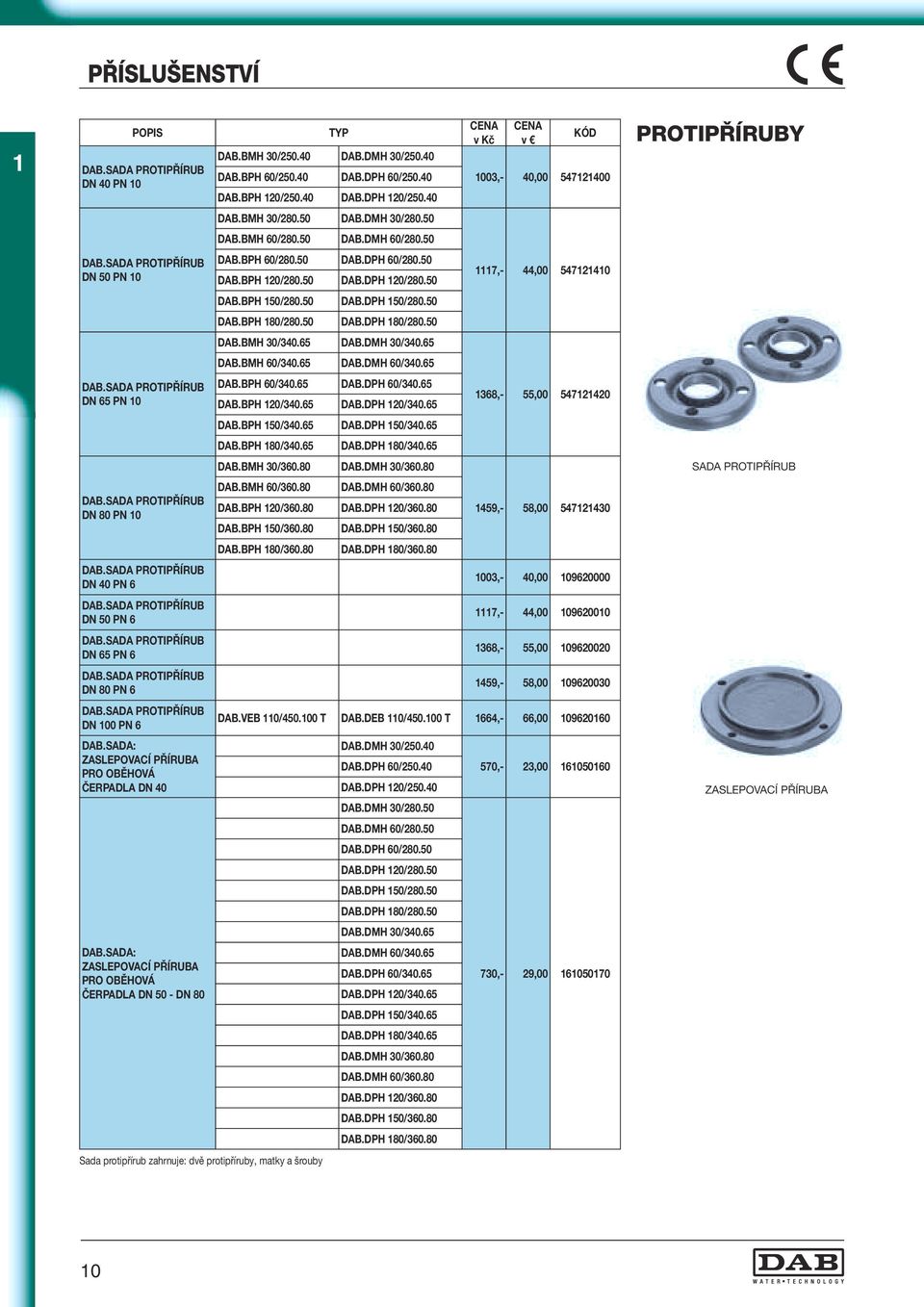 SADA: ZASLEPOVACÍ PŘÍRUBA PRO OBĚHOVÁ ČERPADLA DN 50 - DN 80 Sada protipřírub zahrnuje: dvě protipříruby, matky a šrouby DAB.BMH 30/250.40 DAB.DMH 30/250.40 DAB.BPH 60/250.40 DAB.DPH 60/250.40 DAB.BPH 20/250.