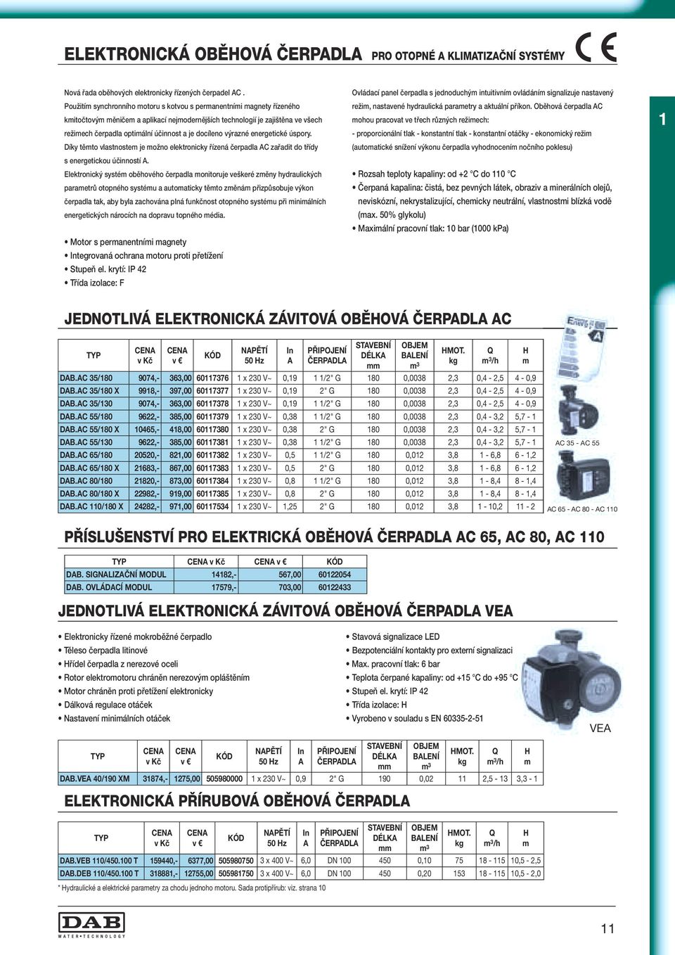 docíleno výrazné energetické úspory. Díky těmto vlastnostem je možno elektronicky řízená čerpadla AC zařadit do třídy s energetickou účinností A.