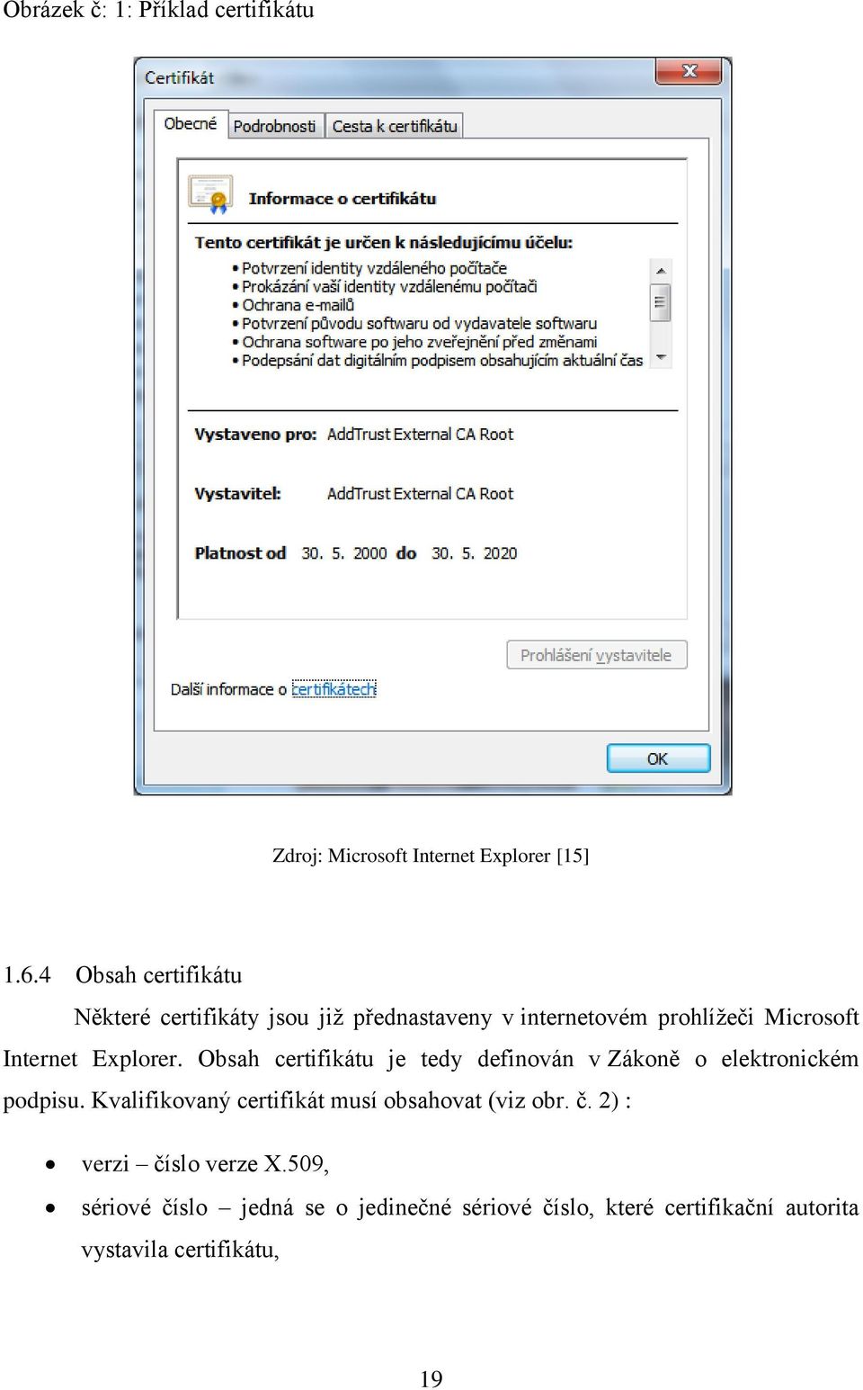 Explorer. Obsah certifikátu je tedy definován v Zákoně o elektronickém podpisu.