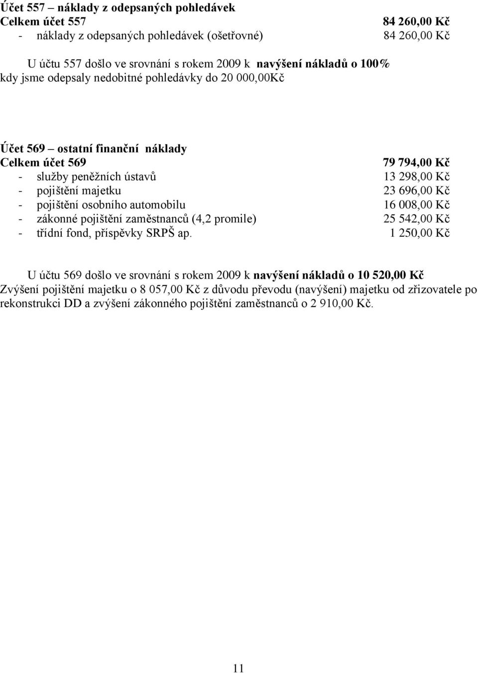 pojištění osobního automobilu 16 008,00 Kč - zákonné pojištění zaměstnanců (4,2 promile) 25 542,00 Kč - třídní fond, příspěvky SRPŠ ap.