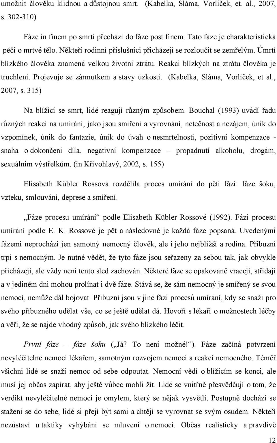 Projevuje se zármutkem a stavy úzkostí. (Kabelka, Sláma, Vorlíček, et al., 2007, s. 315) Na blíţící se smrt, lidé reagují rŧzným zpŧsobem.