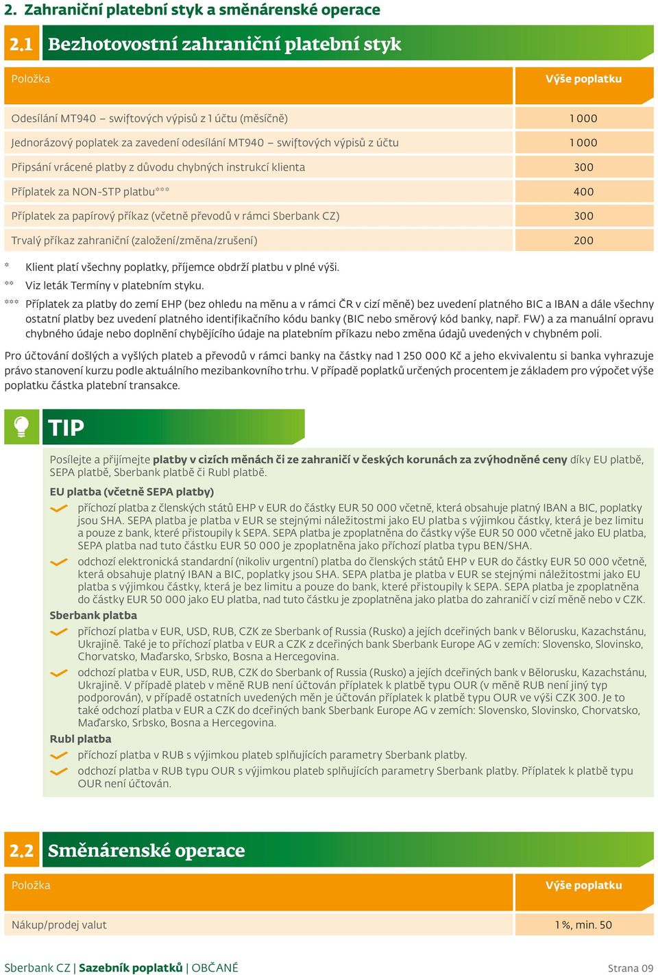 platby z důvodu chybných instrukcí klienta 300 Příplatek za NON-STP platbu*** 400 Příplatek za papírový příkaz (včetně převodů v rámci Sberbank CZ) 300 Trvalý příkaz zahraniční
