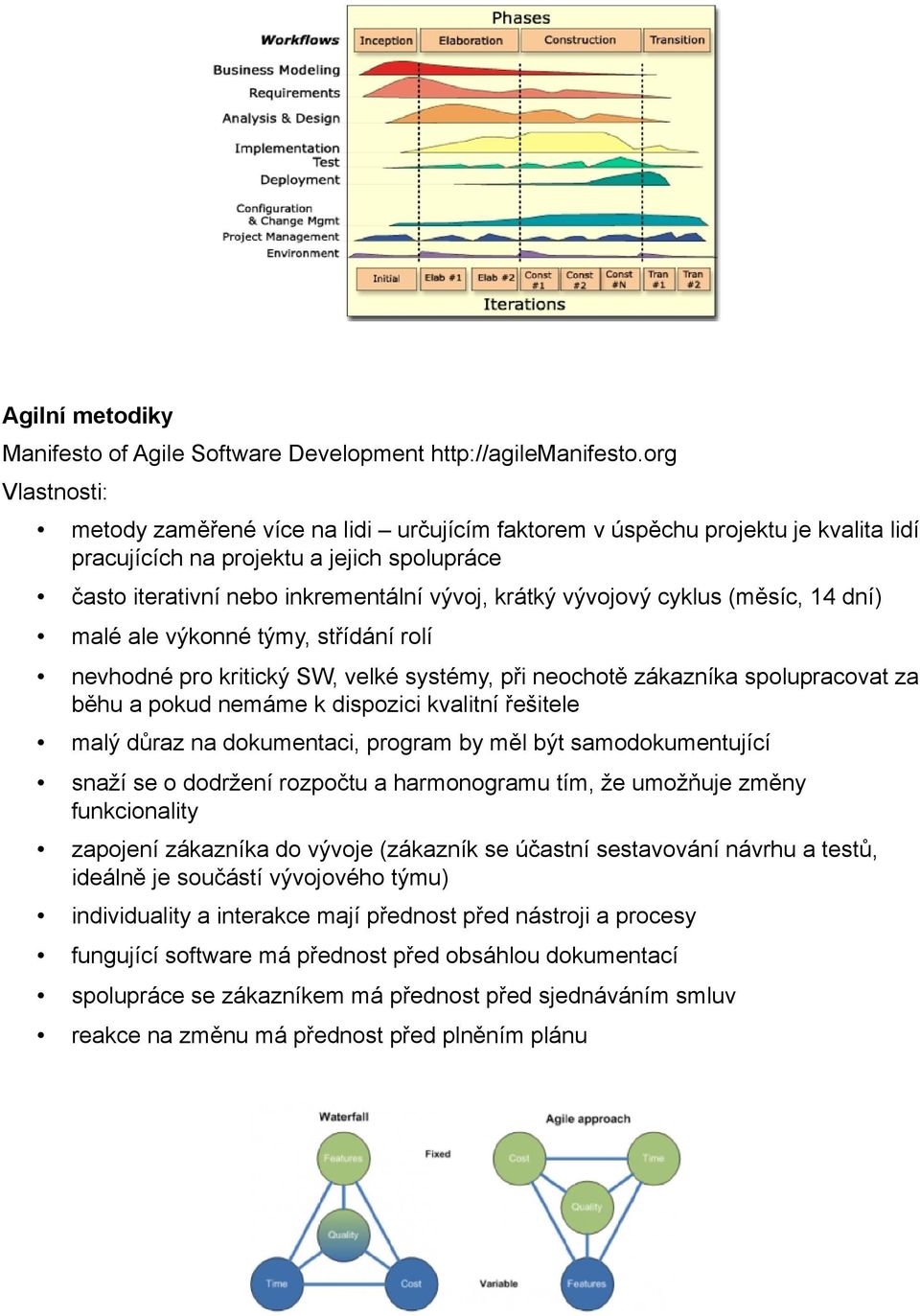 vývojový cyklus (měsíc, 14 dní) malé ale výkonné týmy, str ídání rolí nevhodné pro kritický SW, velké systémy, pr i neochotě zákazníka spolupracovat za běhu a pokud nemáme k dispozici kvalitní r