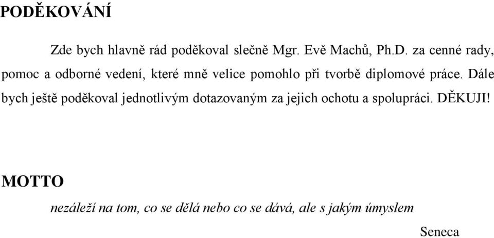 Dále bych ještě poděkoval jednotlivým dotazovaným za jejich ochotu a spolupráci.