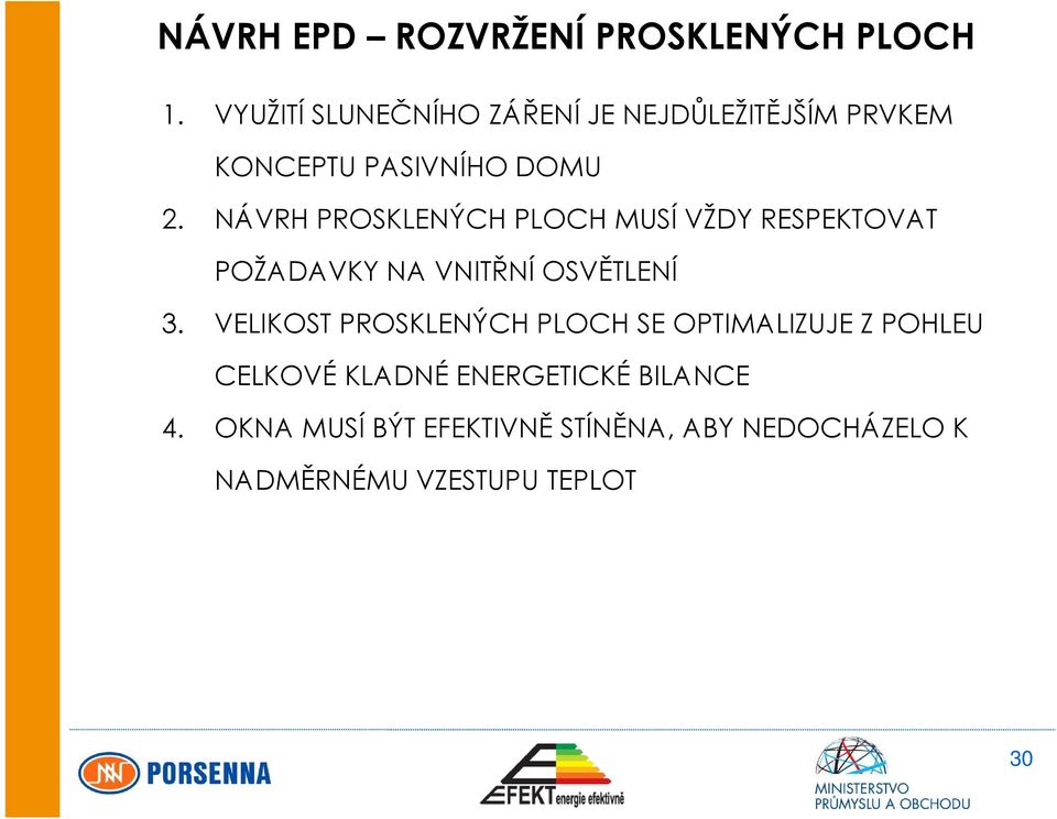 NÁVRH PROSKLENÝCH PLOCH MUSÍ VŽDY RESPEKTOVAT POŽADAVKY NA VNITŘNÍ OSVĚTLENÍ 3.