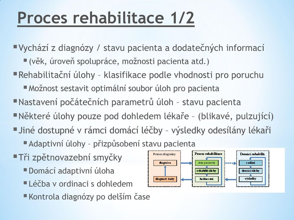 parametrů úloh stavu pacienta Některé úlohy pouze pod dohledem lékaře (blikavé, pulzující) Jiné dostupné v rámci domácí léčby výsledky