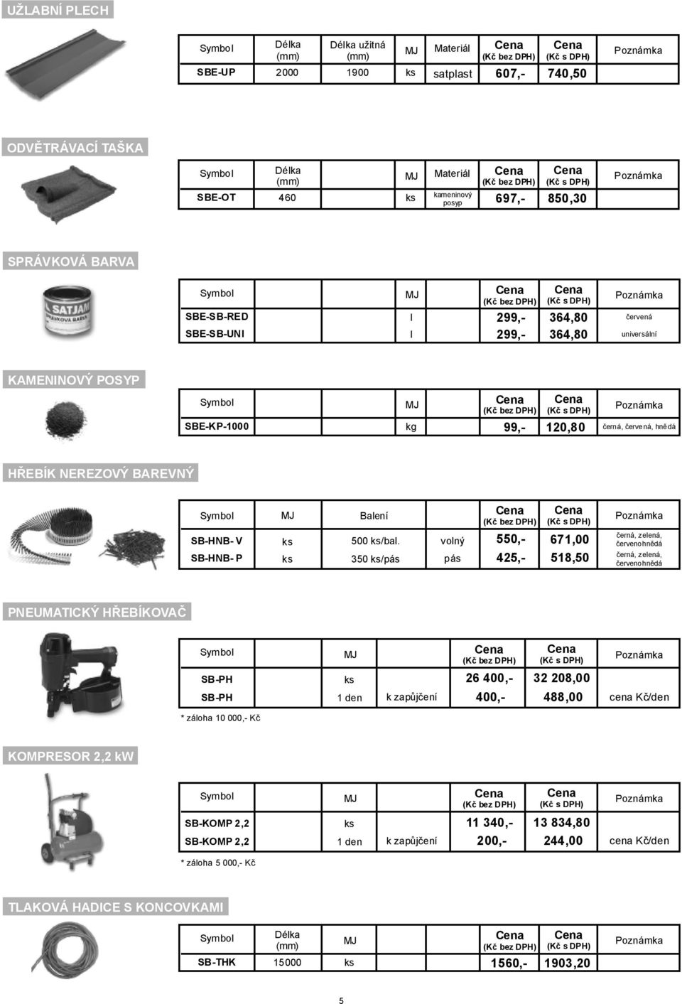 3 /pás volný pás 5,- 4,- 67 518, černá, zelená, červenohnědá černá, zelená, červenohnědá PNEUMATICKÝ HŘEBÍKOVAČ (Kč ) SB-PH 6 400,- 3 08,00 SB-PH 1den kzapůjčení 400,-