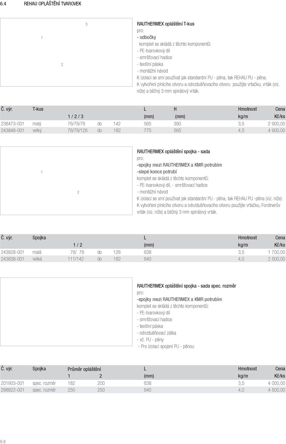 T-kus L H Hmotnost 1 / 2 / 3 (mm) (mm) kg/m 238473-001 malý 76/76/76 do 142 565 390 3,5 2 900,00 243848-001 velký 76/76/126 do 182 775 565 4,5 4 900,00 1 2 opláštění spojka - sada pro: -spojky mezi a