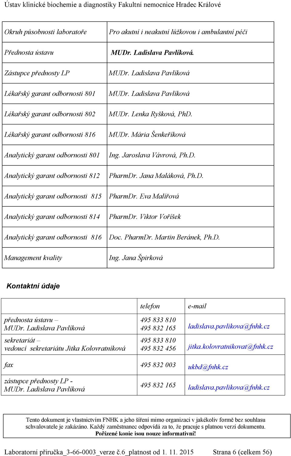 Mária Šenkeříková Analytický garant odbornosti 801 Analytický garant odbornosti 812 Ing. Jaroslava Vávrová, Ph.D. PharmDr. Jana Maláková, Ph.D. Analytický garant odbornosti 815 Analytický garant odbornosti 814 PharmDr.