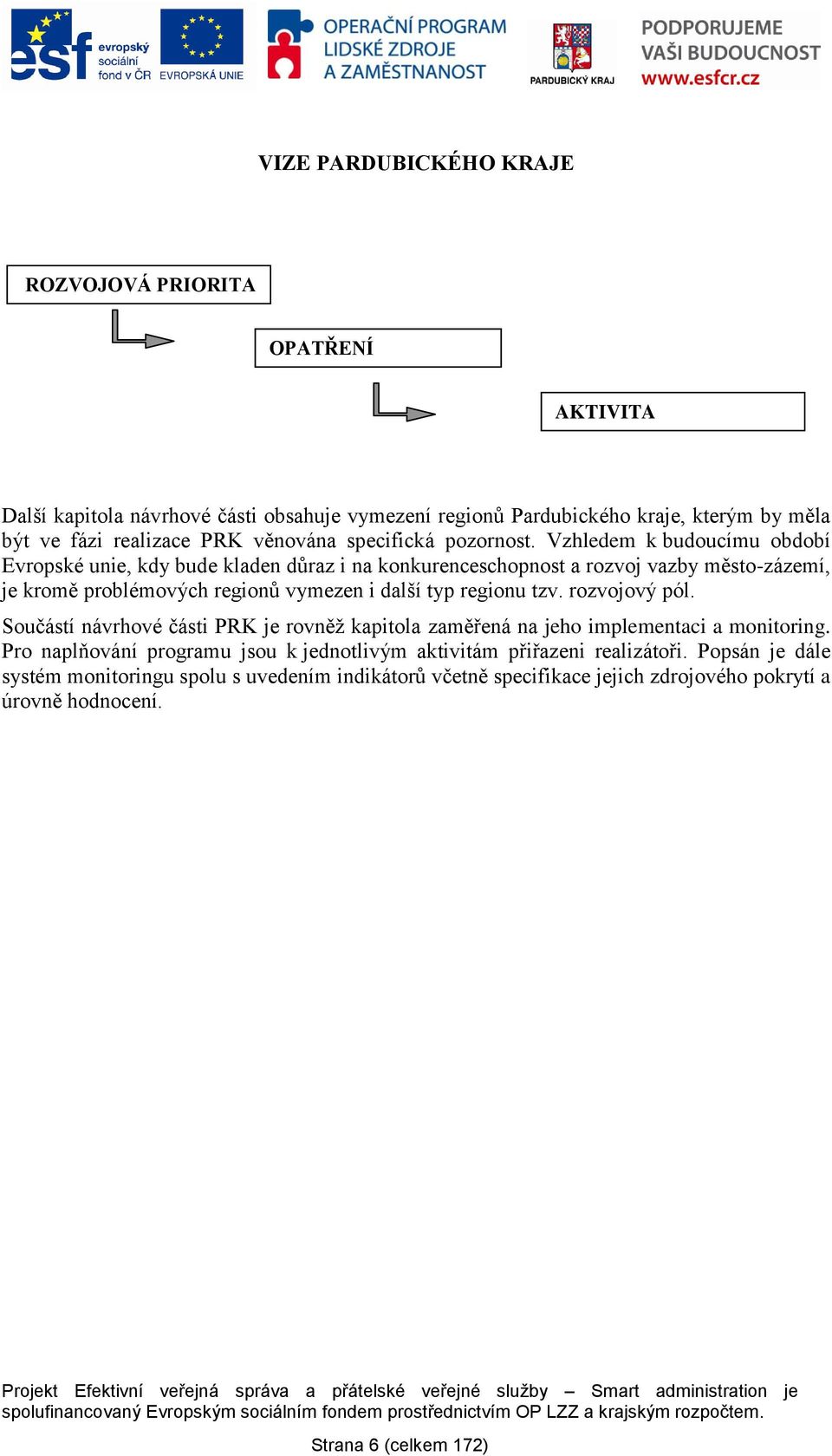 rozvojový pól. Součástí návrhové části PRK je rovněţ kapitola zaměřená na jeho implementaci a monitoring. Pro naplňování programu jsou k jednotlivým aktivitám přiřazeni realizátoři.