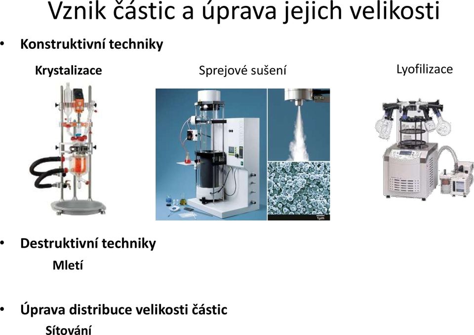 Sprejové sušení Lyofilizace Destruktivní