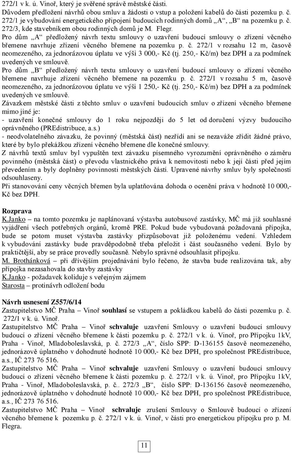 č. 272/1 v rozsahu 12 m, časově neomezeného, za jednorázovou úplatu ve výši 3 000,- Kč (tj. 250,- Kč/m) bez DPH a za podmínek uvedených ve smlouvě.