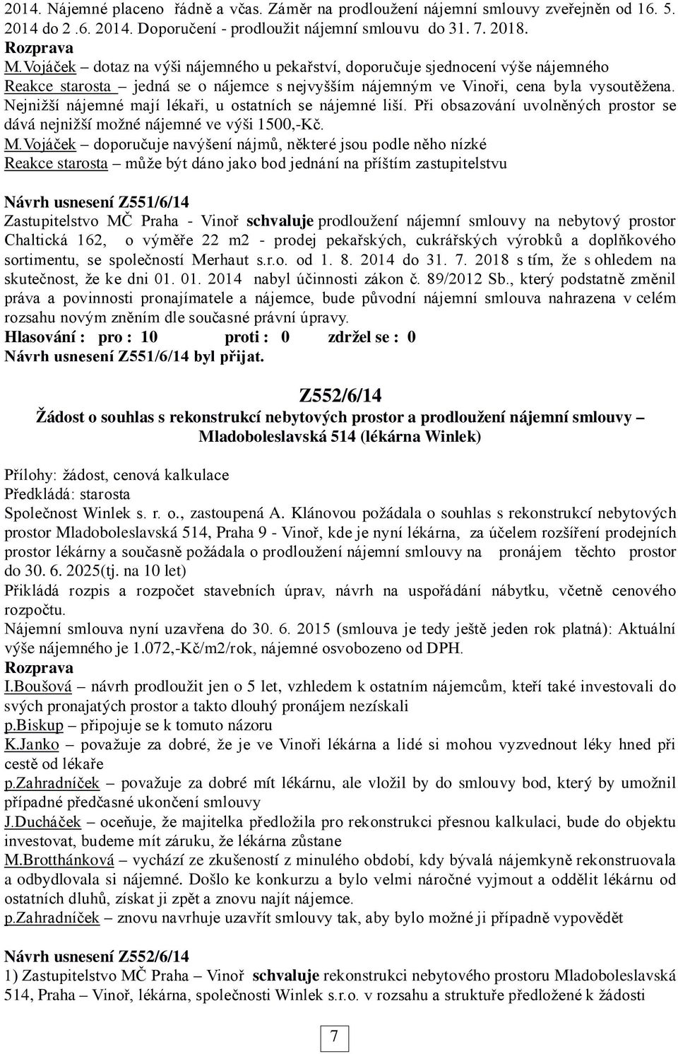 Nejnižší nájemné mají lékaři, u ostatních se nájemné liší. Při obsazování uvolněných prostor se dává nejnižší možné nájemné ve výši 1500,-Kč. M.