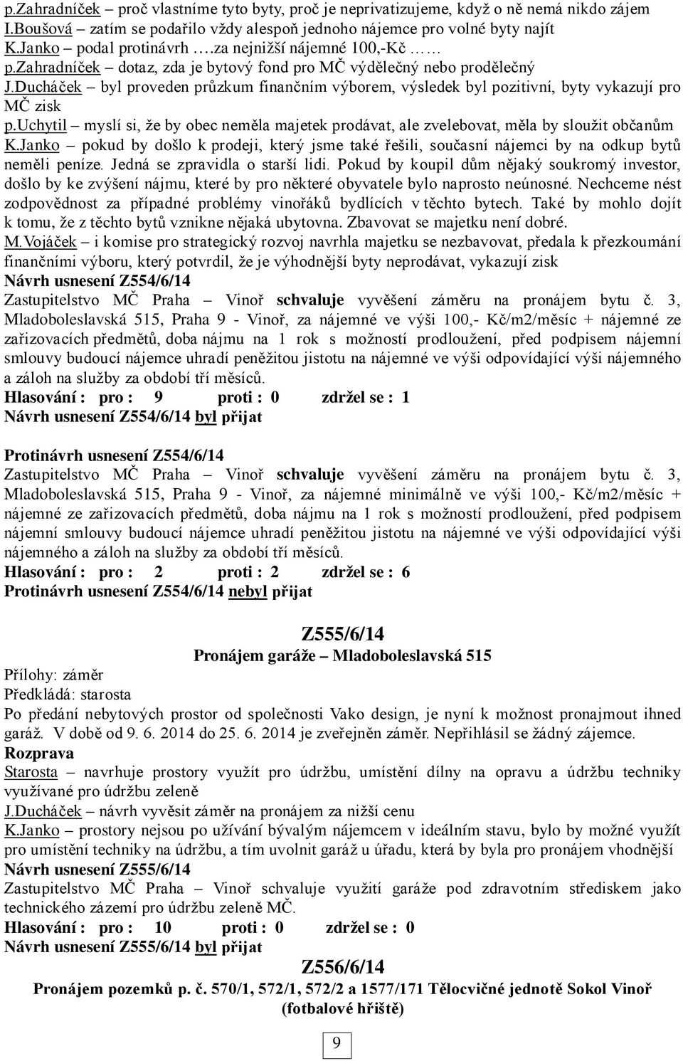 Ducháček byl proveden průzkum finančním výborem, výsledek byl pozitivní, byty vykazují pro MČ zisk p.uchytil myslí si, že by obec neměla majetek prodávat, ale zvelebovat, měla by sloužit občanům K.