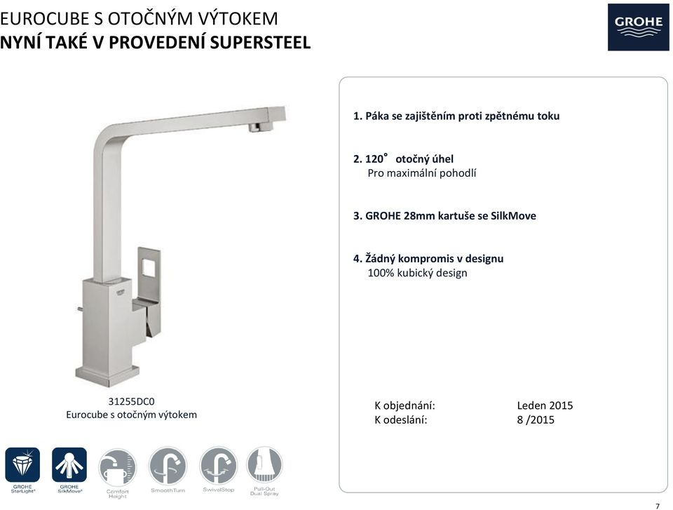 120 otočný úhel Pro maximální pohodlí 3. GROHE 28mm kartuše se SilkMove 4.