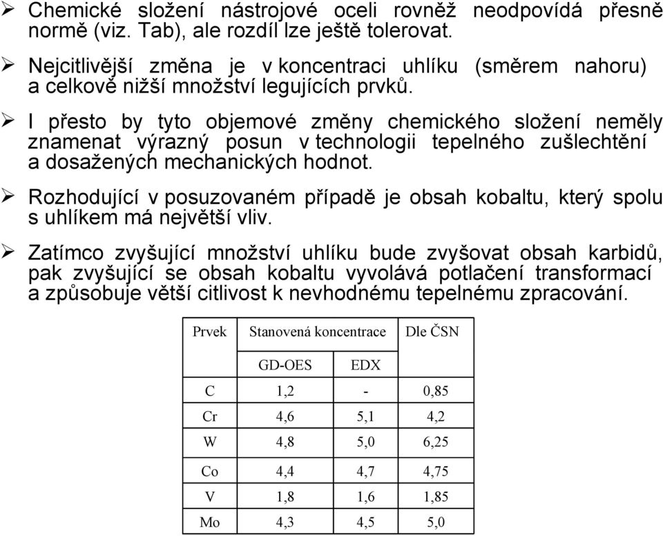 I přesto by tyto objemové změny chemického složení neměly znamenat výrazný posun v technologii tepelného zušlechtění a dosažených mechanických hodnot.