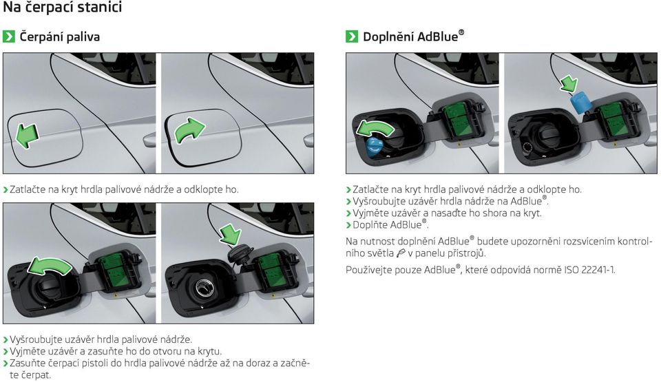 Doplňte AdBlue. Na nutnost doplnění AdBlue budete upozorněni rozsvícením kontrolního světla v panelu přístrojů.