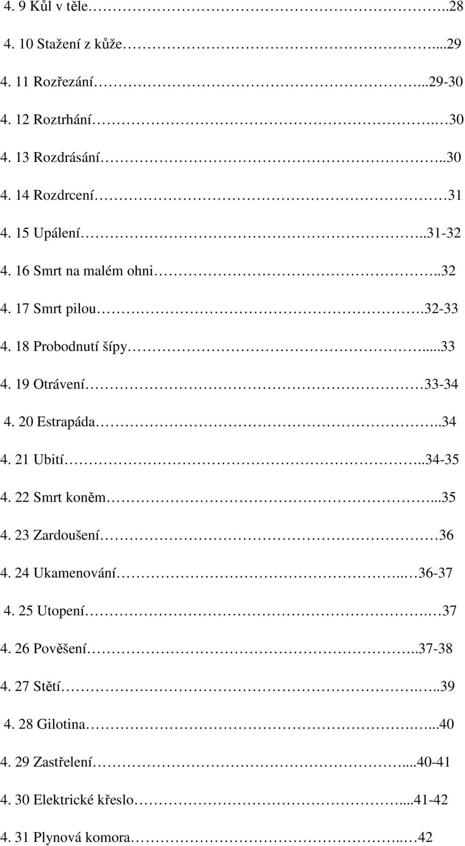 20 Estrapáda..34 4. 21 Ubití..34-35 4. 22 Smrt koněm...35 4. 23 Zardoušení 36 4. 24 Ukamenování.. 36-37 4. 25 Utopení. 37 4.