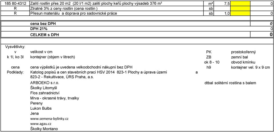 výpěstků je uvedena velkoobchodní nákupní bez DPH h9 kontejner vel.