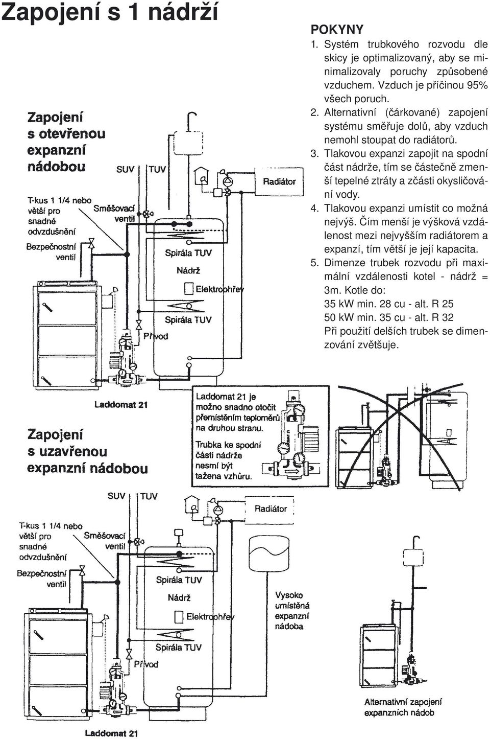 Tlakovou expanzi zapojit na spodní část nádrže, tím se částečně zmenší tepelné ztráty a zčásti okysličování vody. 4. Tlakovou expanzi umístit co možná nejvýš.