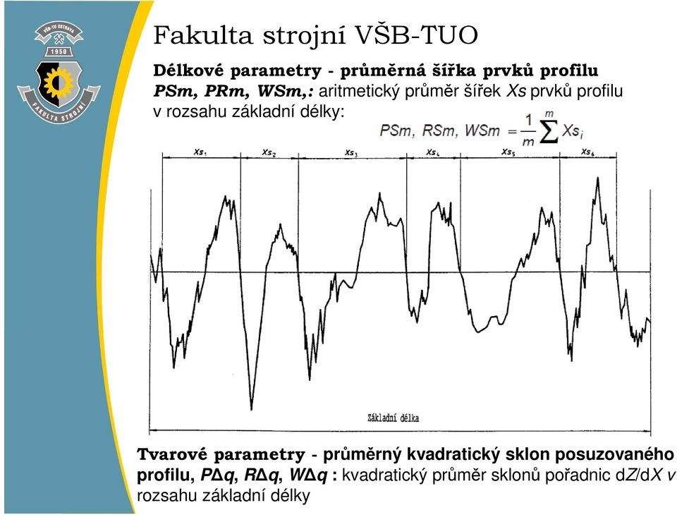 Tvarové parametry - průměrný kvadratický sklon posuzovaného profilu, P