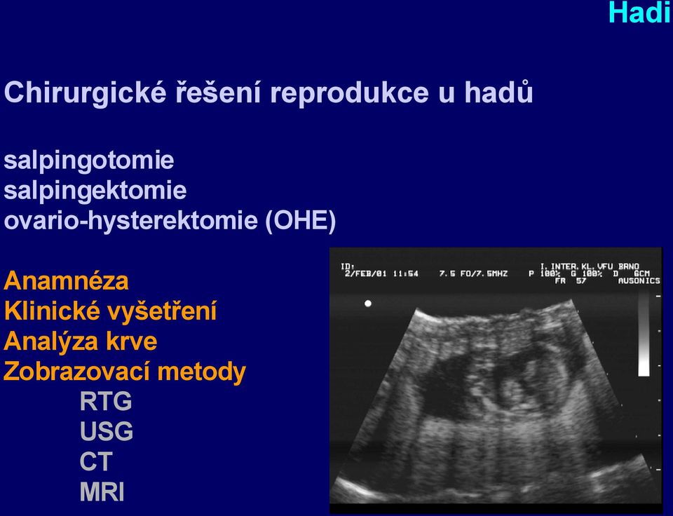 ovario-hysterektomie (OHE) Anamnéza