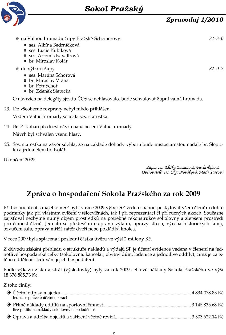 Vedení Valné hromady se ujala ses. starostka. 24. Br. P. Rohan přednesl návrh na usnesení Valné hromady Návrh byl schválen všemi hlasy. 25. Ses.