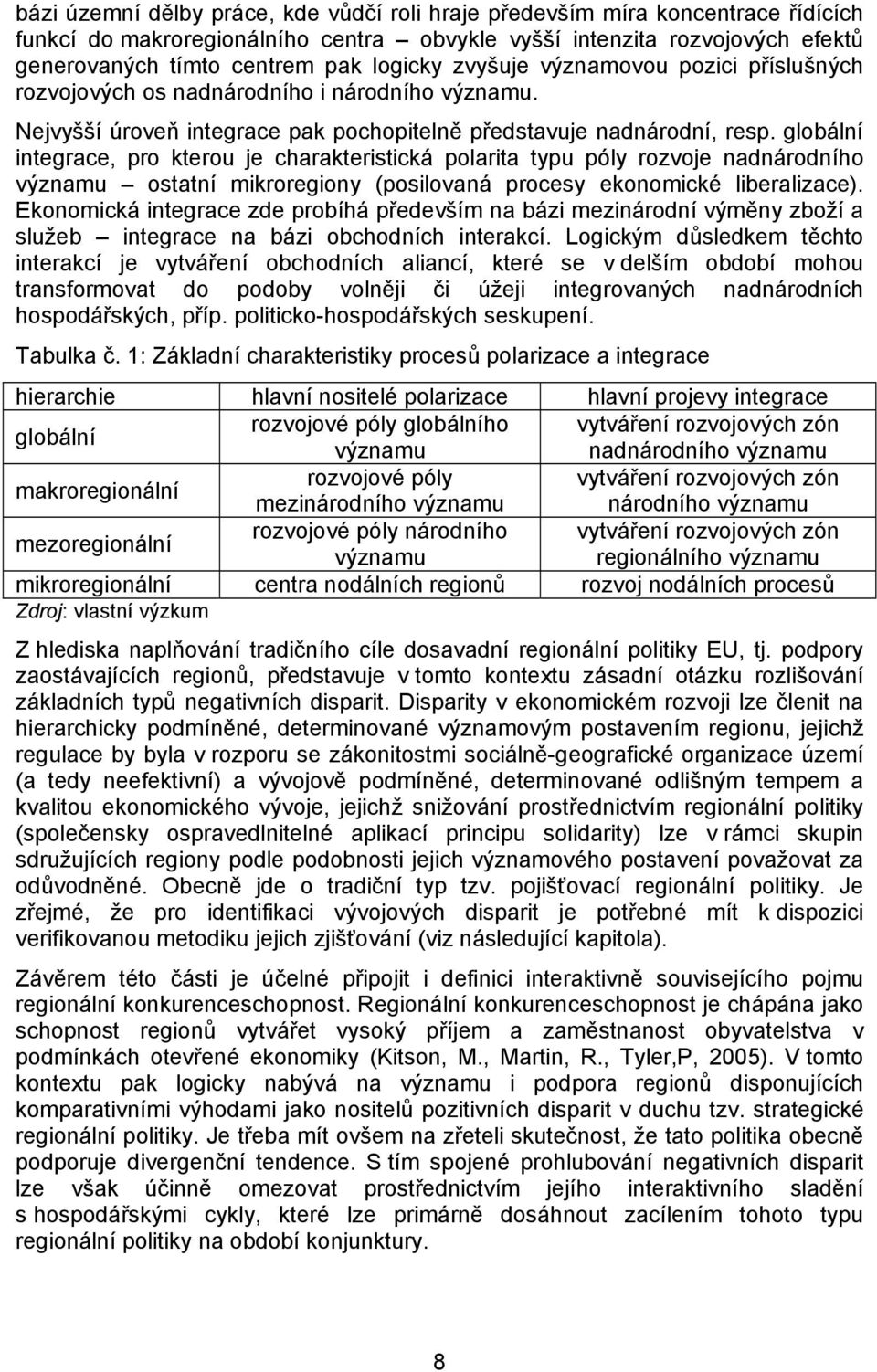 globální integrace, pro kterou je charakteristická polarita typu póly rozvoje nadnárodního významu ostatní mikroregiony (posilovaná procesy ekonomické liberalizace).