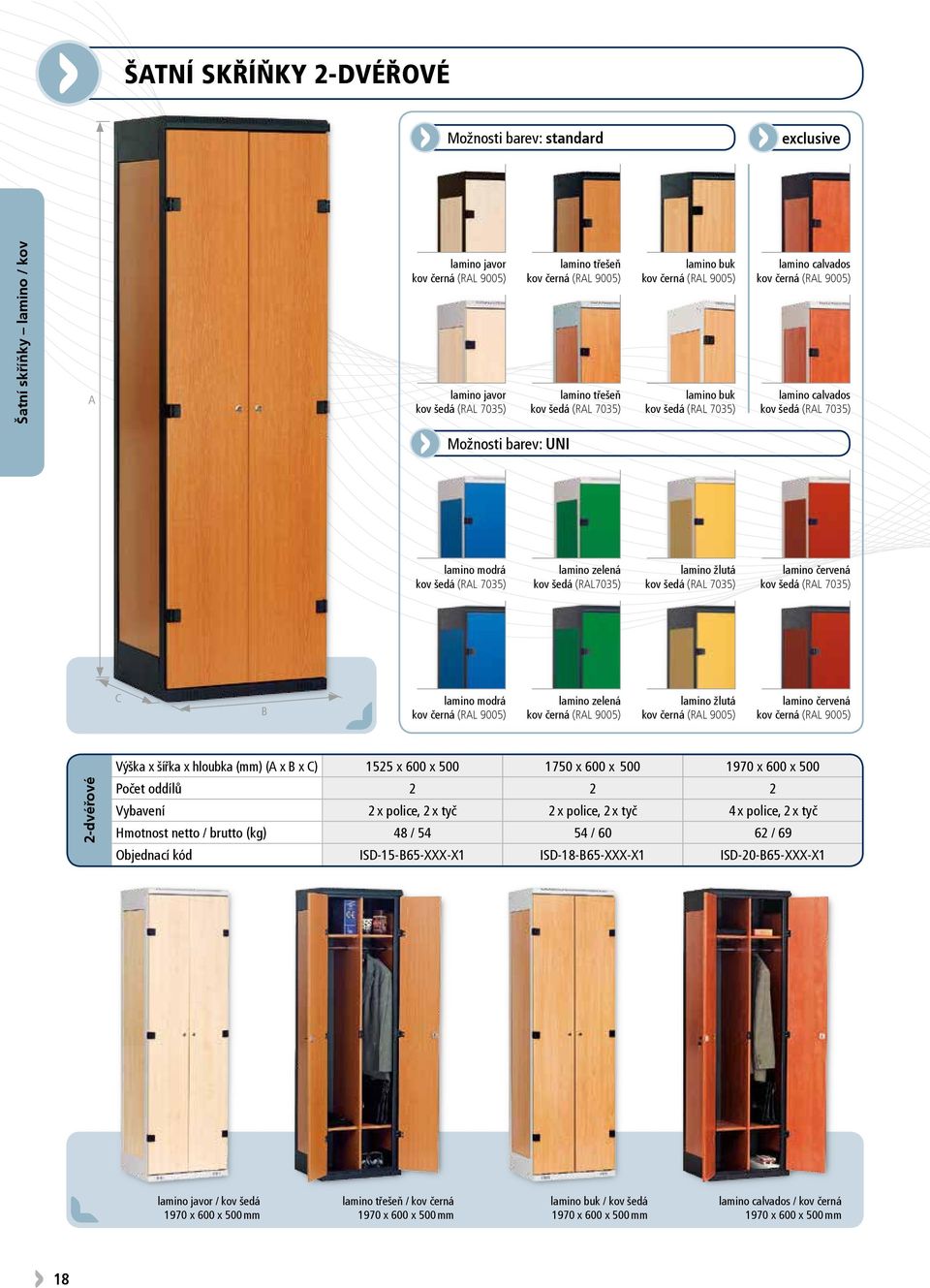 x C) 1525 x 600 x 500 1750 x 600 x 500 1970 x 600 x 500 Počet oddílů 2 2 2 Vybavení 2 x police, 2 x tyč 2 x police, 2 x tyč 4 x police, 2 x tyč Hmotnost netto / brutto (kg) 48 / 54 54 / 60 62 / 69