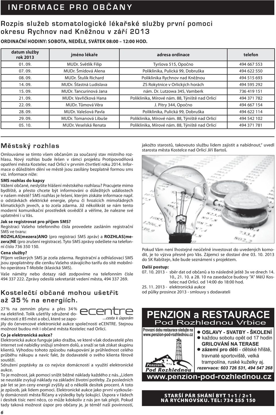 09. MUDr. Šťastná Ludislava ZS Rokytnice v Orlických horách 494 595 292 15. 09. MUDr. Tancurinová Jana nám. Dr. Lutzowa 345, Vamberk 736 419 151 21. 09. MUDr. Vavřičková Hana Poliklinika, Mírové nám.