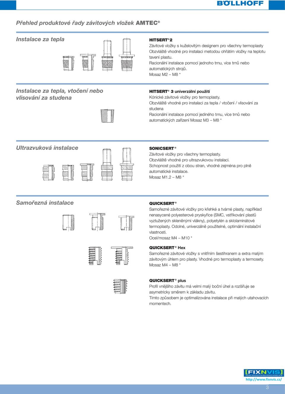 Mosaz M2 M8 * Instalace za tepla, vtočení nebo vlisování za studena HITSERT 3 univerzální použití Kónické závitové vložky pro termoplasty.