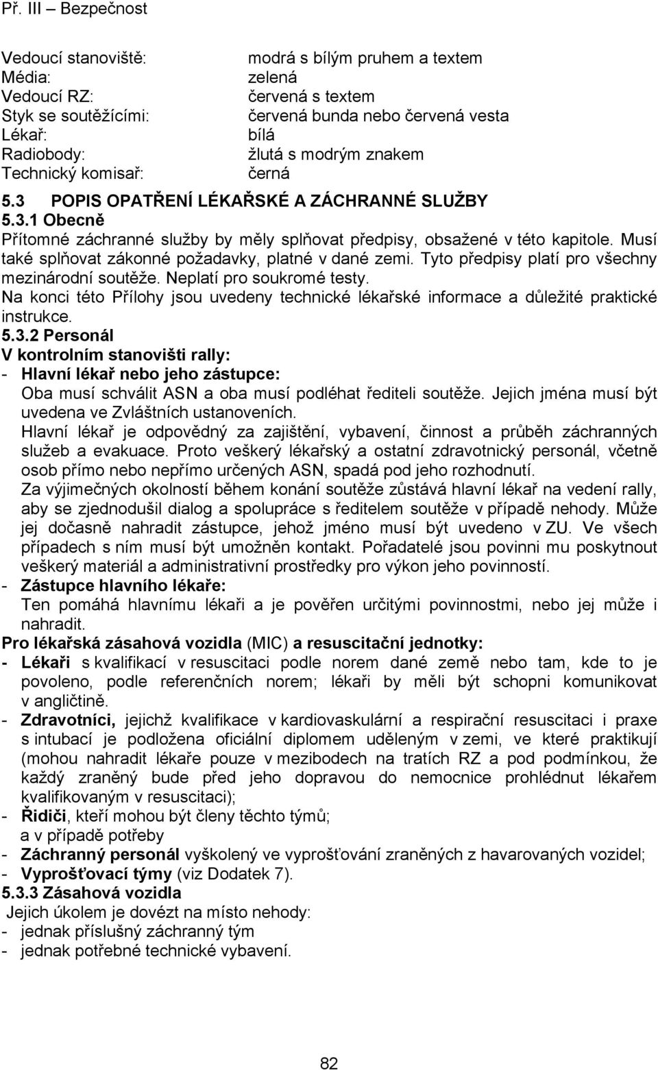 Musí také splňovat zákonné požadavky, platné v dané zemi. Tyto předpisy platí pro všechny mezinárodní soutěže. Neplatí pro soukromé testy.